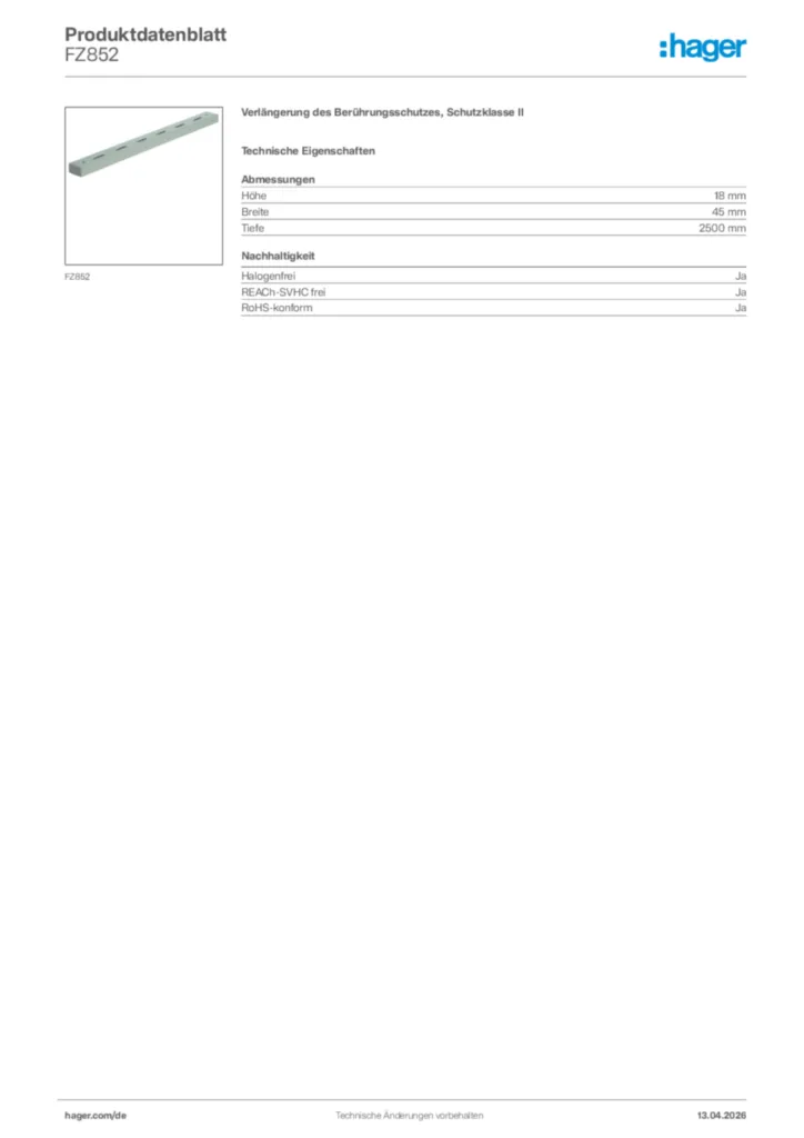 Bild Hager Produktdatenblatt FZ852 | Hager Deutschland