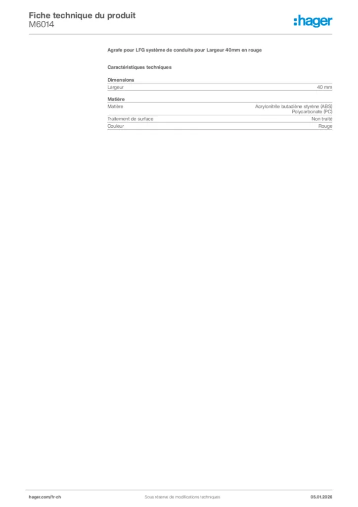 Image Hager Fiche technique du produit M6014 | Hager Suisse
