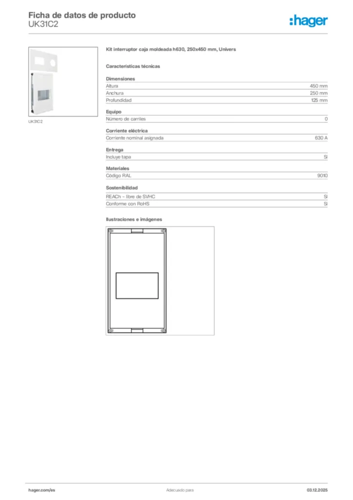 Imagen Hager Ficha de datos de producto UK31C2 | Hager España