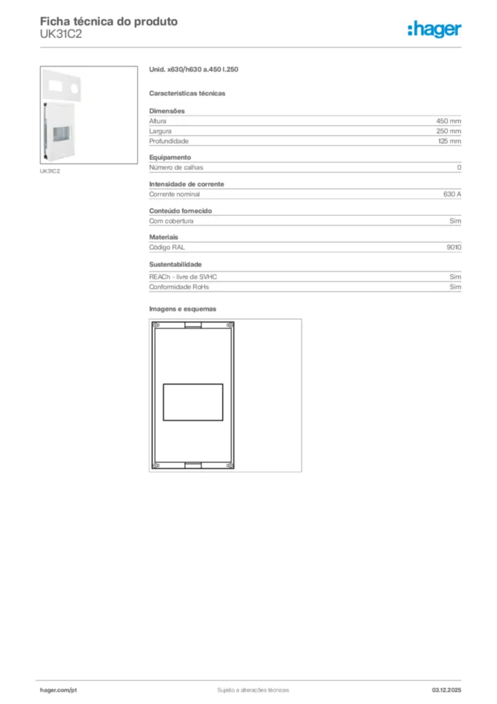 Imagem Hager Ficha técnica do produto UK31C2 | Hager Portugal