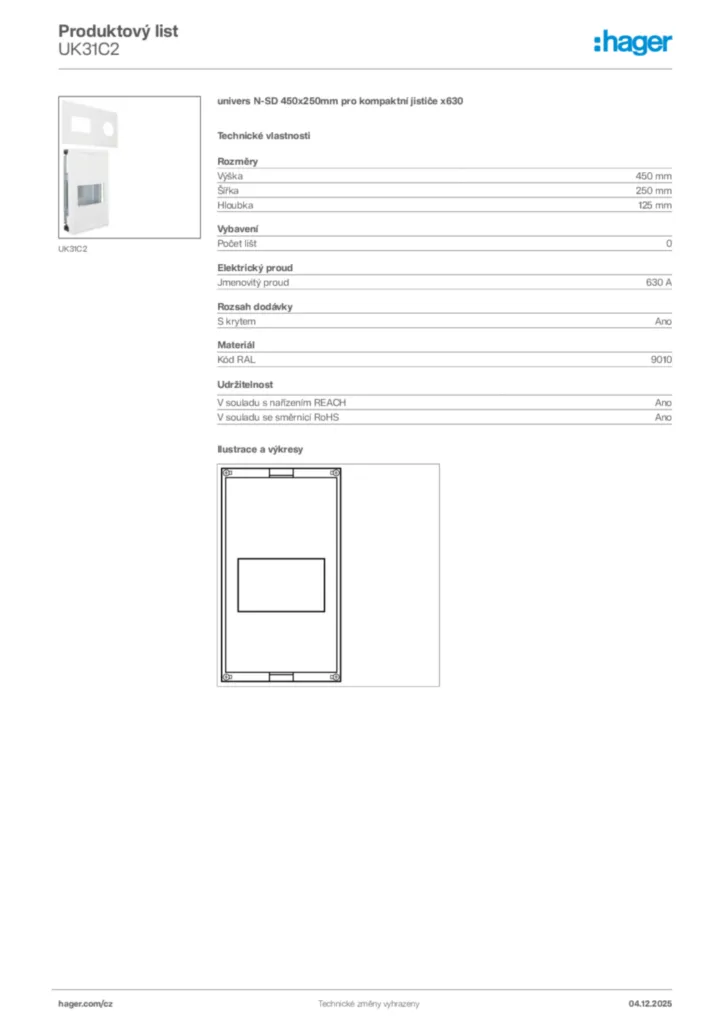 Obrázek Hager Produktový list UK31C2 | Hager