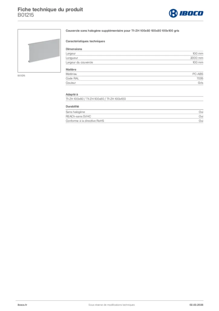 Image Iboco Fiche technique du produit B01215 | Hager France