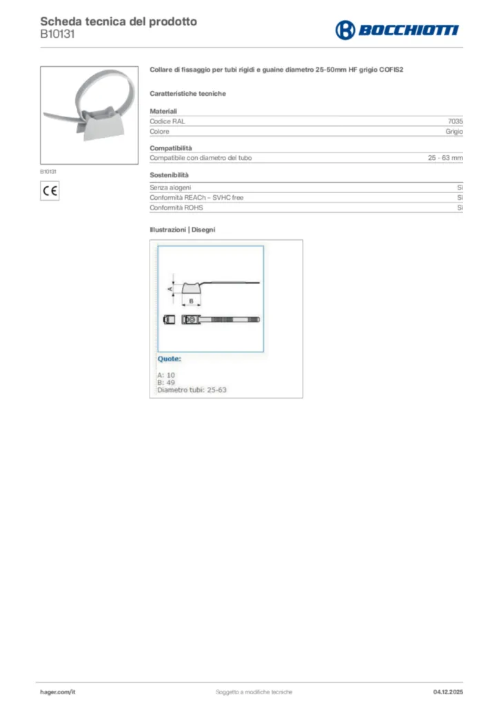 Immagine Bocchiotti Scheda tecnica del prodotto B10131 | Hager Italia