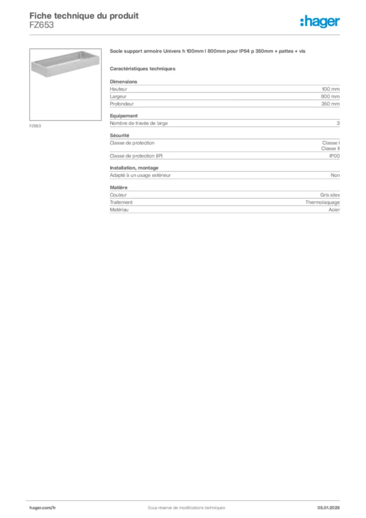 Image Hager Fiche technique du produit FZ653 | Hager France