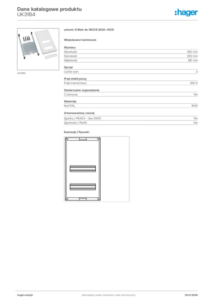 Zdjęcie Hager Karta katalogowa UK31B4 | Hager Polska