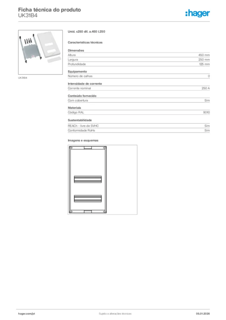 Imagem Hager Ficha técnica do produto UK31B4 | Hager Portugal