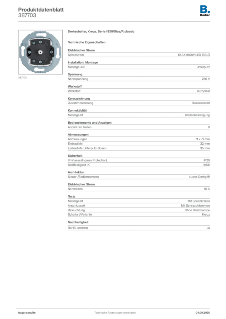 Bild Berker Produktdatenblatt 387703 | Hager Deutschland