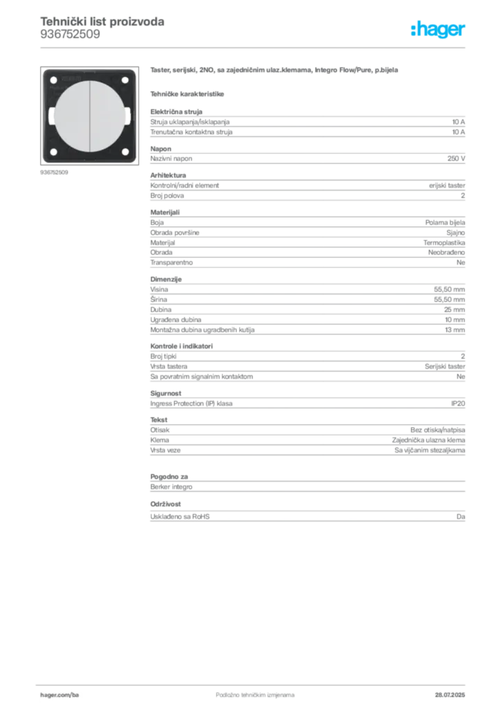 Slika Hager Product data sheet 936752509  | Hager