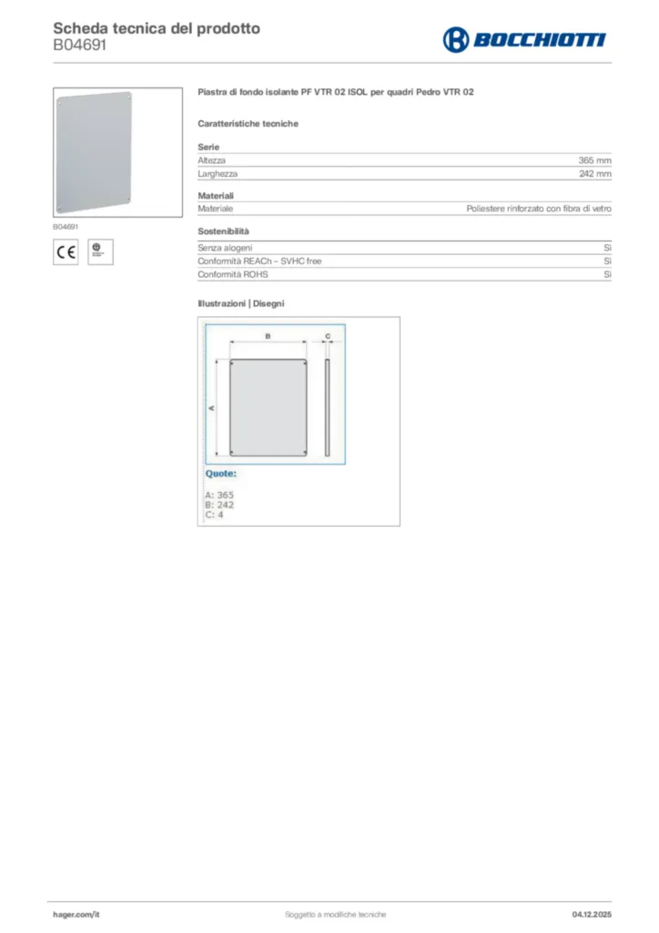 Immagine Bocchiotti Scheda tecnica del prodotto B04691 | Hager Italia