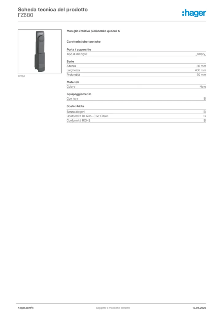 Immagine Hager Scheda tecnica del prodotto FZ680 | Hager Italia