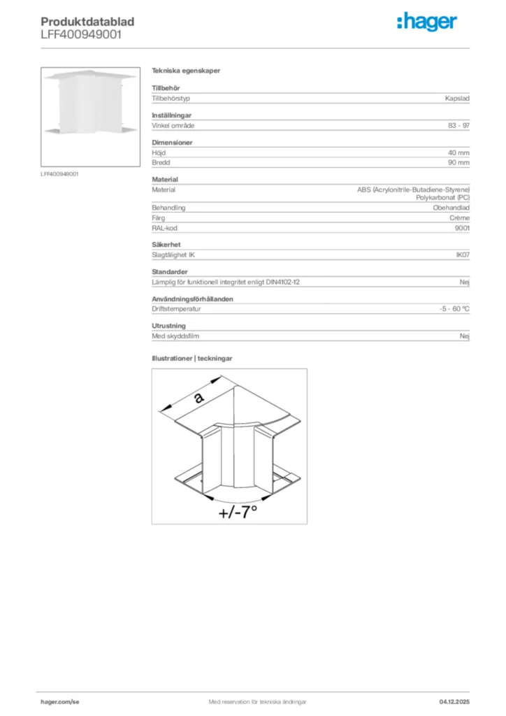 Bild Hager Produktdatablad LFF400949001 | Hager Sverige