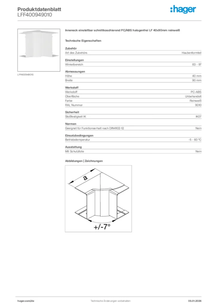 Bild Hager Produktdatenblatt LFF400949010 | Hager Deutschland