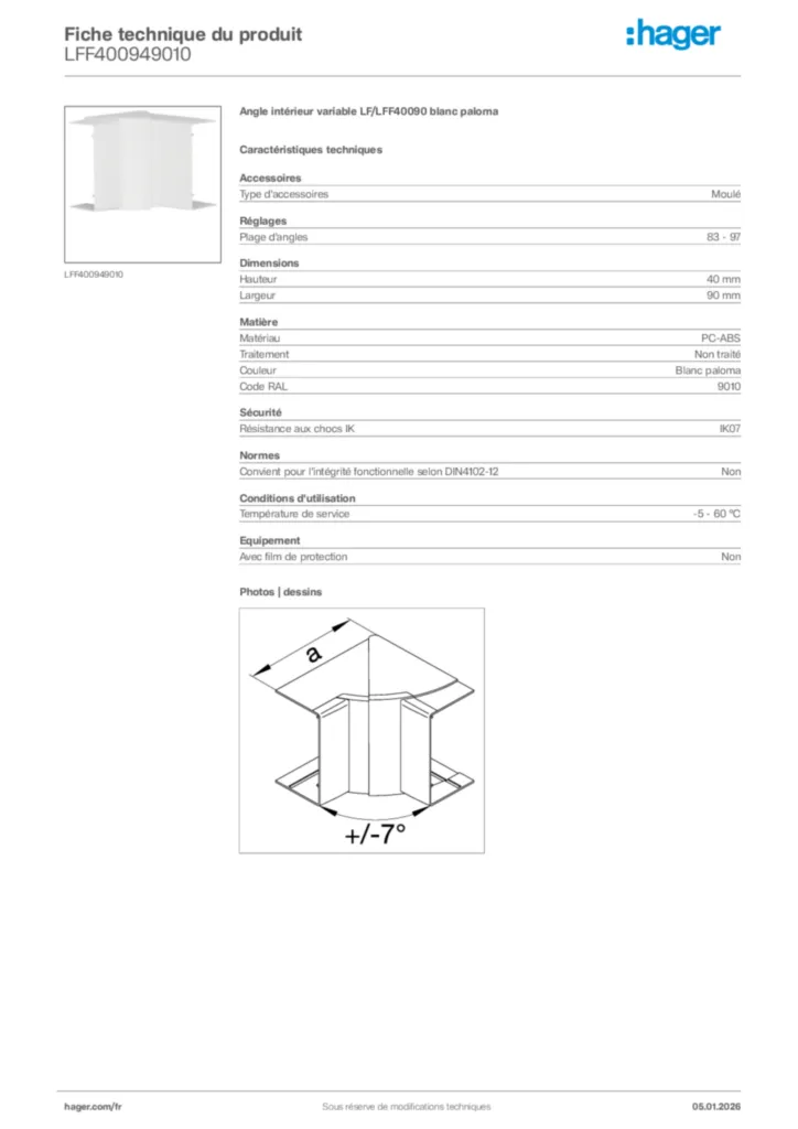 Image Hager Fiche technique du produit LFF400949010 | Hager France