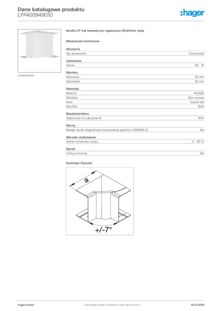 Zdjęcie Hager Karta katalogowa LFF400949010 | Hager Polska