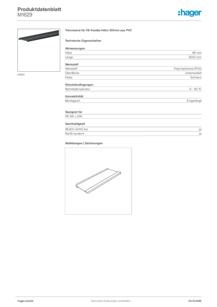 Bild Hager Produktdatenblatt M1629 | Hager Deutschland