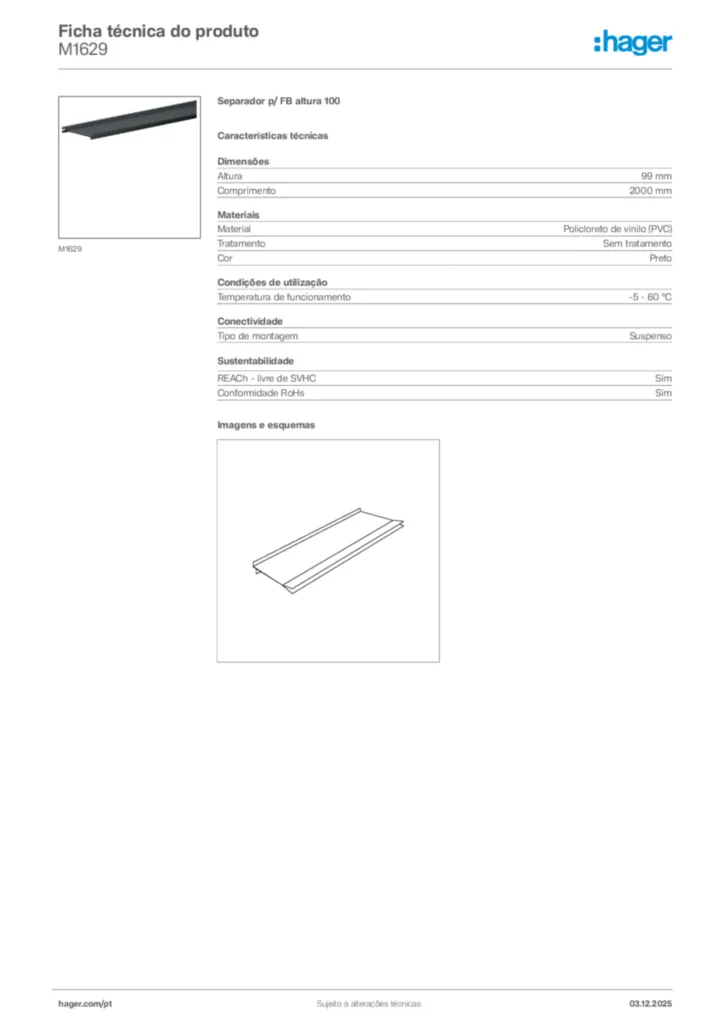 Imagem Hager Ficha técnica do produto M1629 | Hager Portugal