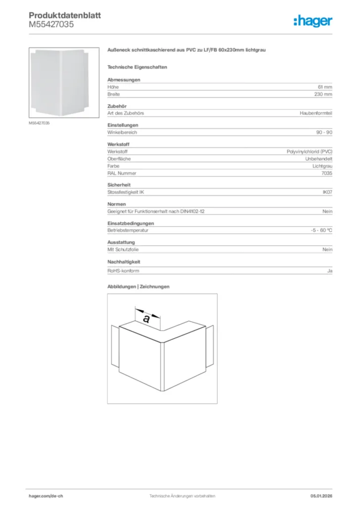 Bild Hager Produktdatenblatt M55427035 | Hager Schweiz