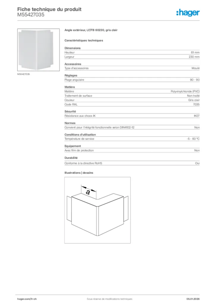 Image Hager Fiche technique du produit M55427035 | Hager Suisse