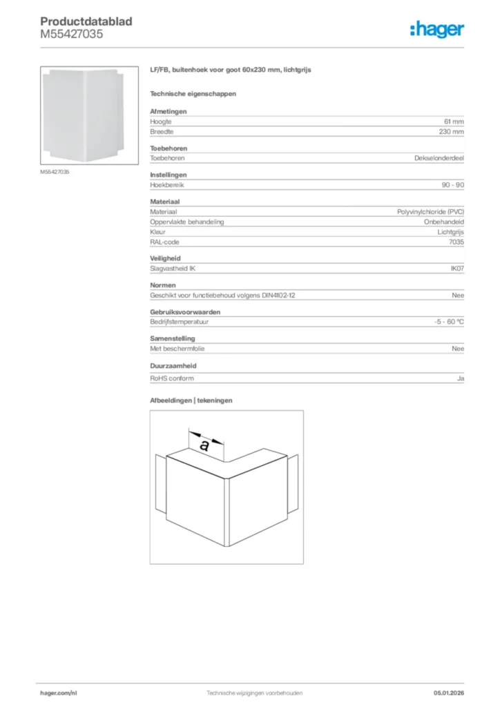Afbeelding Hager Productdatablad M55427035 | Hager Nederland