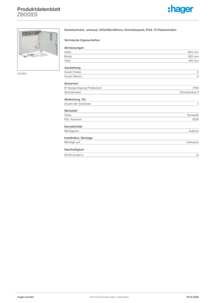 Bild Hager Produktdatenblatt ZB012ES | Hager Deutschland
