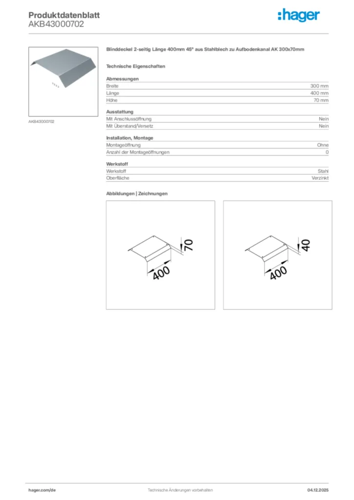 Bild Hager Produktdatenblatt AKB43000702 | Hager Deutschland