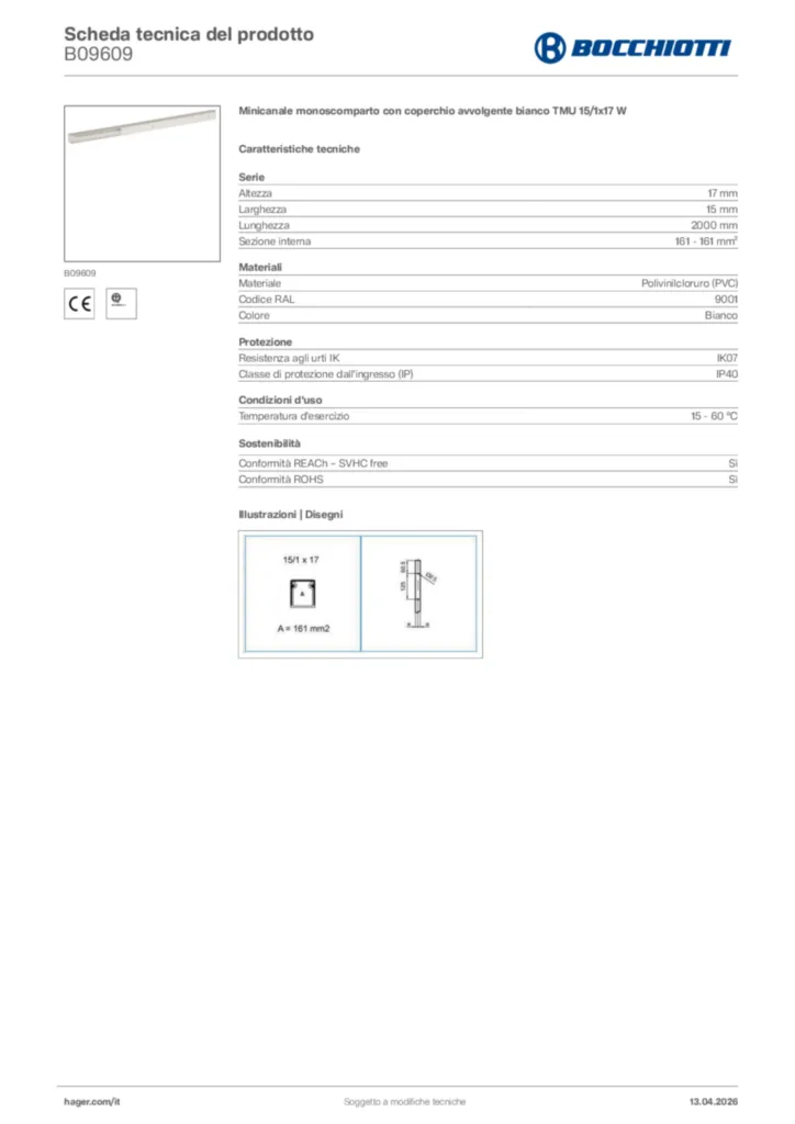 Immagine Bocchiotti Scheda tecnica del prodotto B09609 | Hager Italia
