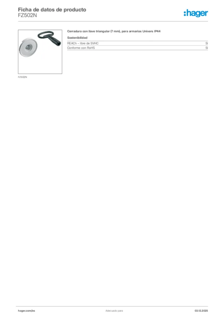 Imagen Hager Ficha de datos de producto FZ502N | Hager España
