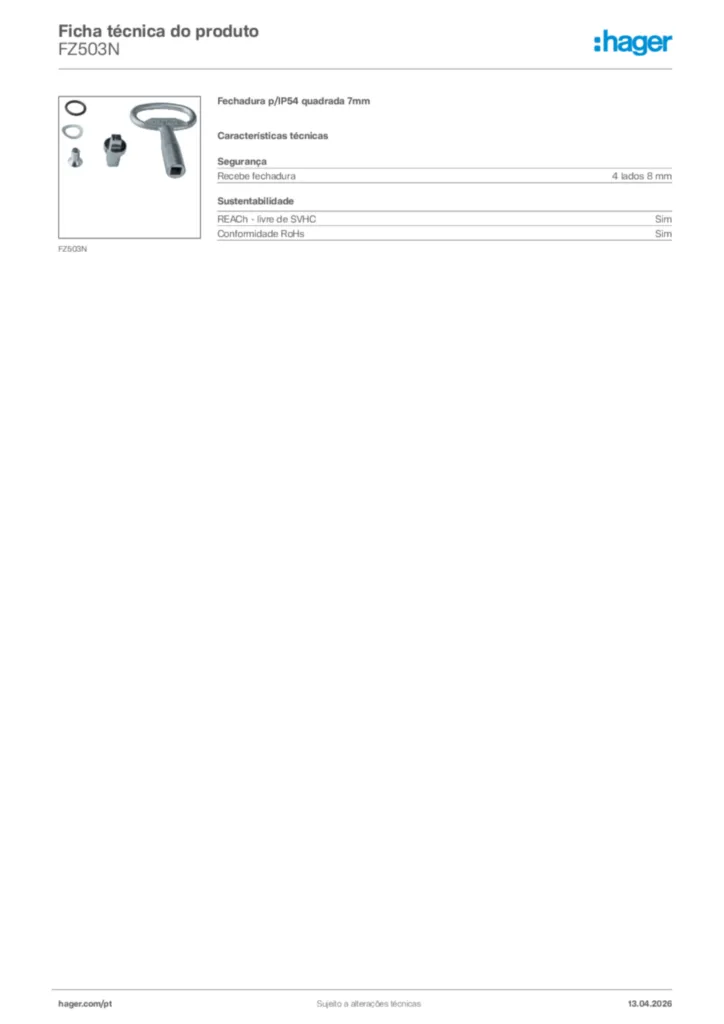 Imagem Hager Ficha técnica do produto FZ503N | Hager Portugal