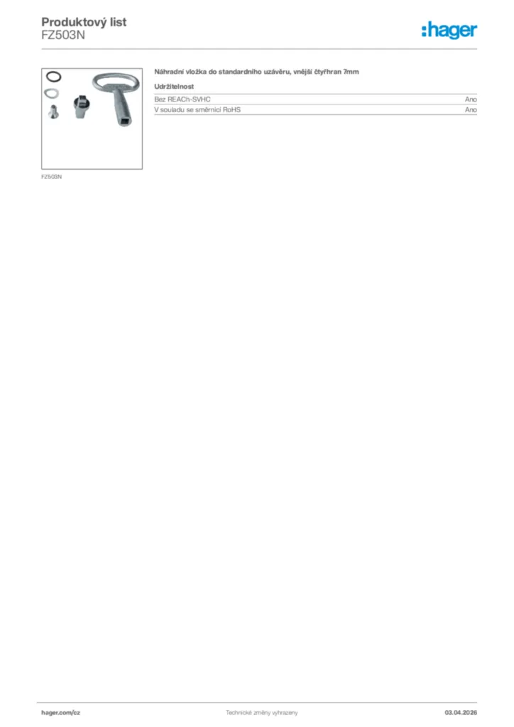 Obrázek Hager Product data sheet FZ503N | Hager