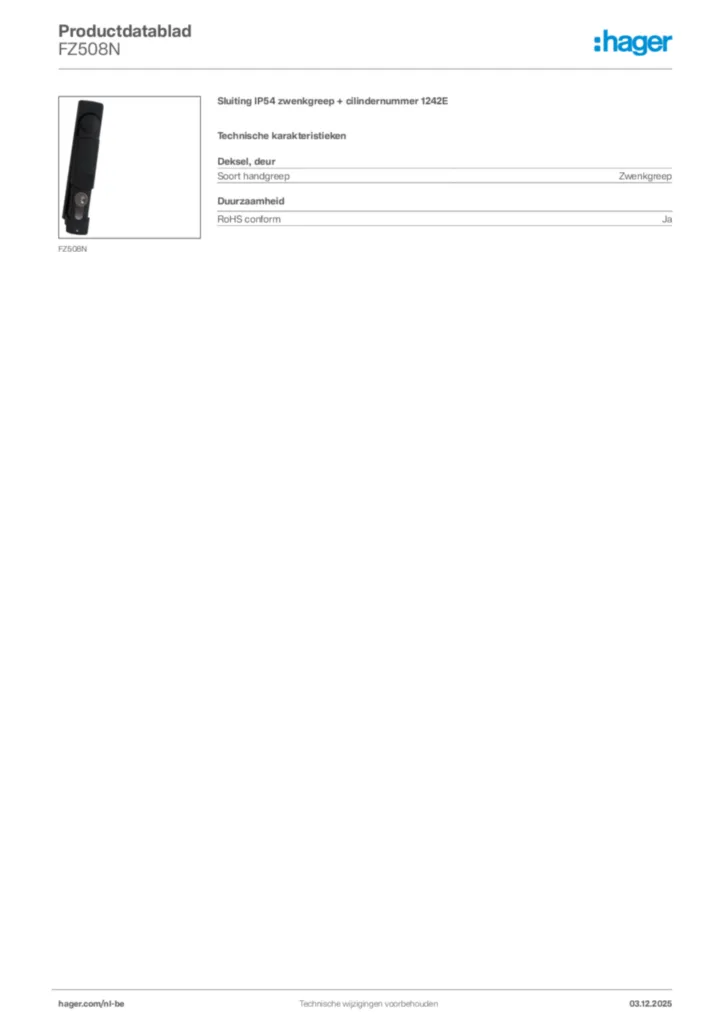 Afbeelding Hager Productdatablad FZ508N | Hager Belgium