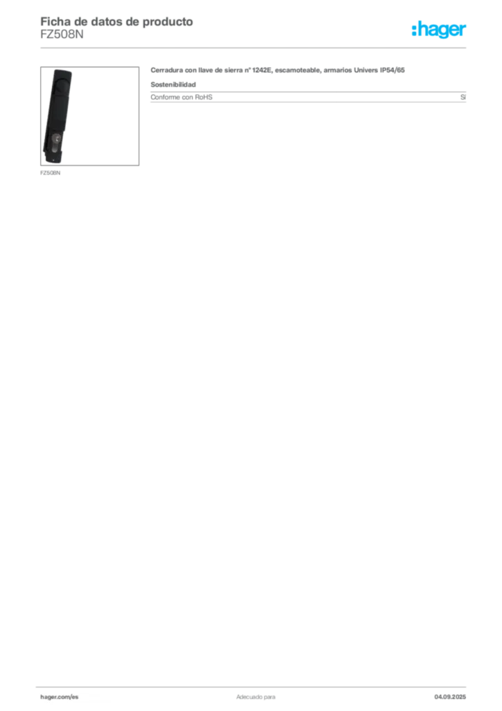 Imagen Hager Ficha de datos de producto FZ508N | Hager España