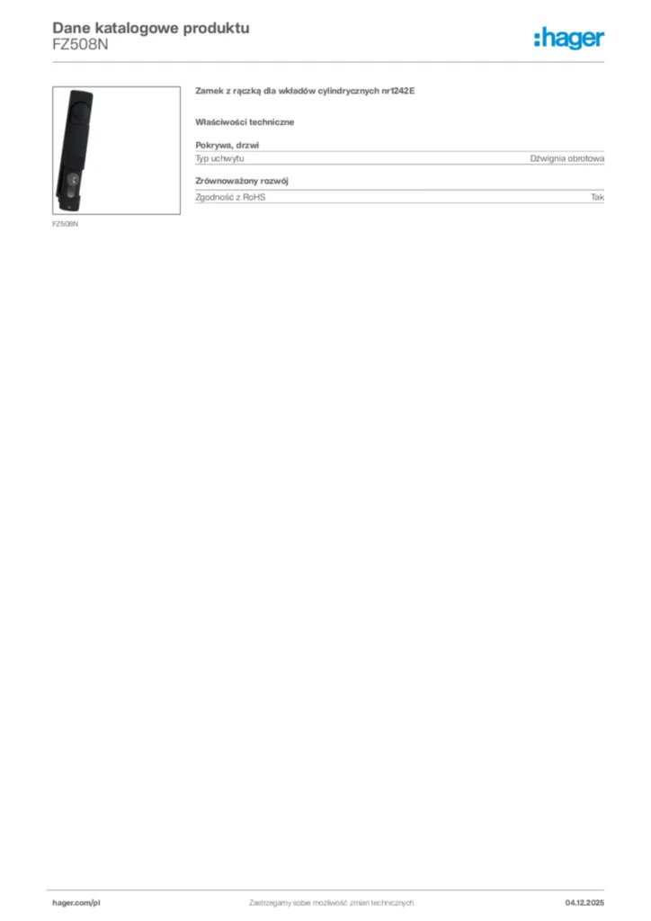 Zdjęcie Hager Dane katalogowe produktu FZ508N | Hager Polska