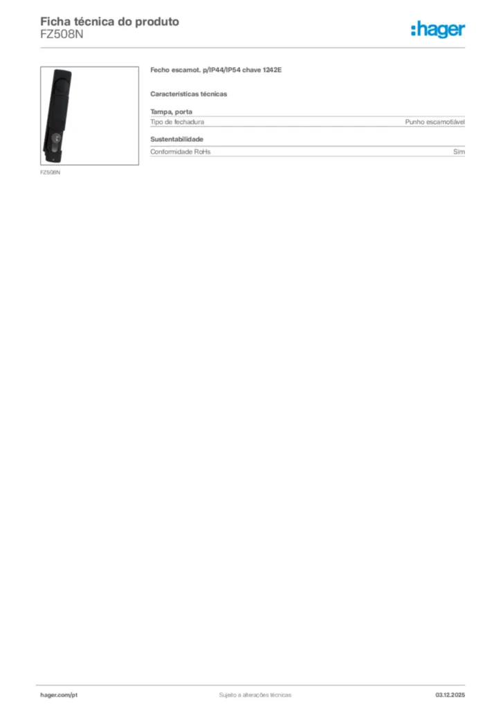 Imagem Hager Ficha técnica do produto FZ508N | Hager Portugal