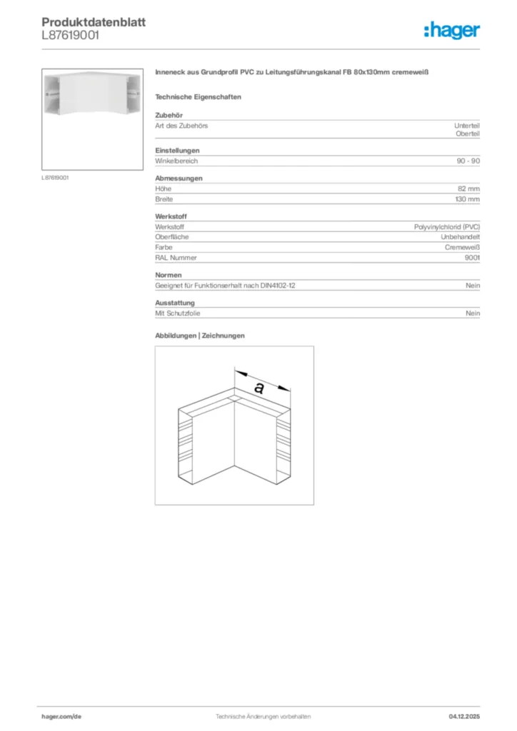 Bild Hager Produktdatenblatt L87619001 | Hager Deutschland