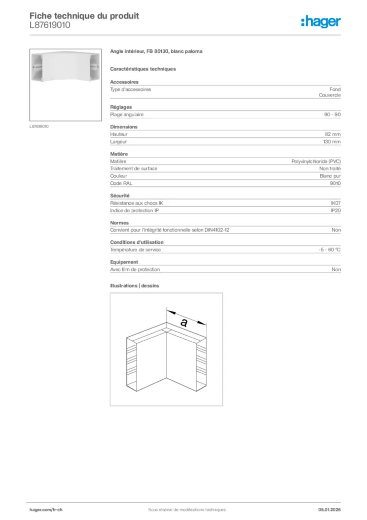 Image Hager Fiche technique du produit L87619010 | Hager Suisse