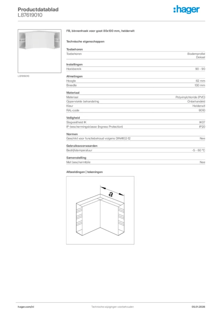 Afbeelding Hager Productdatablad L87619010 | Hager Nederland