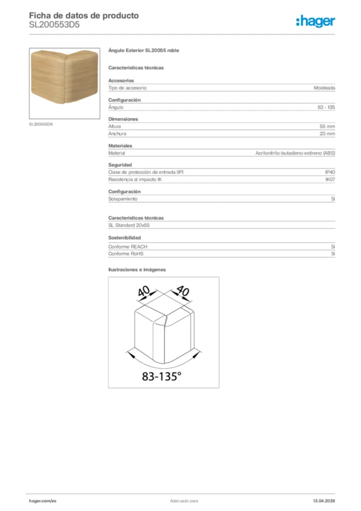 Imagen Hager Ficha de datos de producto SL200553D5 | Hager España