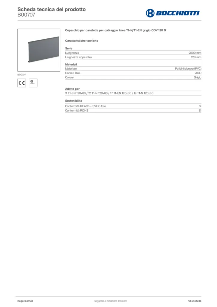 Immagine Bocchiotti Scheda tecnica del prodotto B00707 | Hager Italia