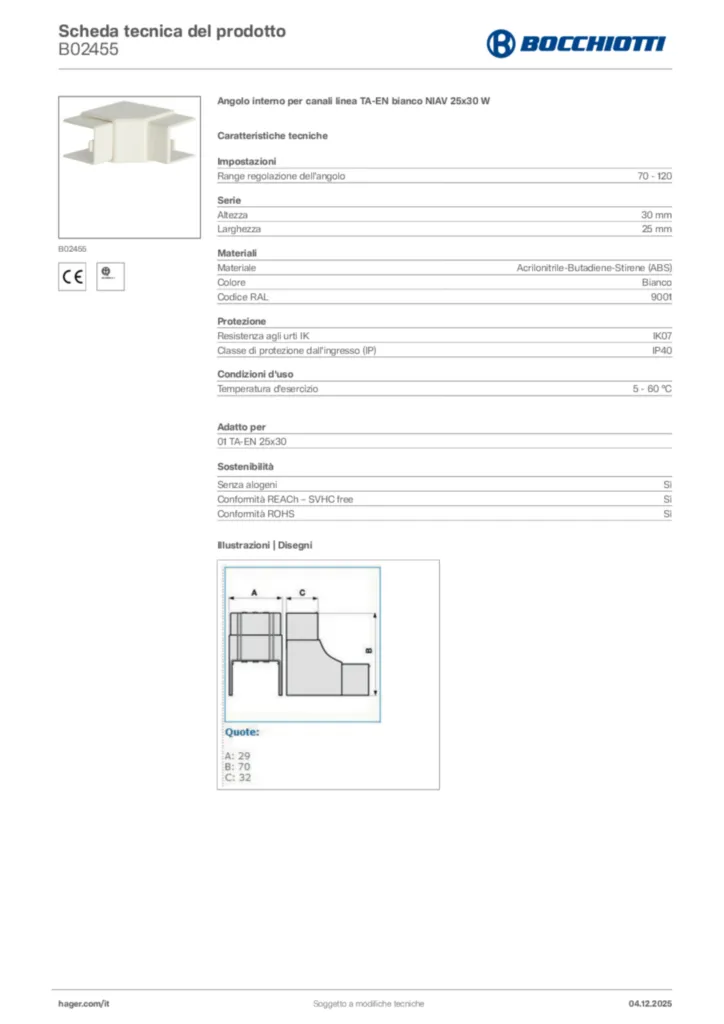 Immagine Bocchiotti Scheda tecnica del prodotto B02455 | Hager Italia