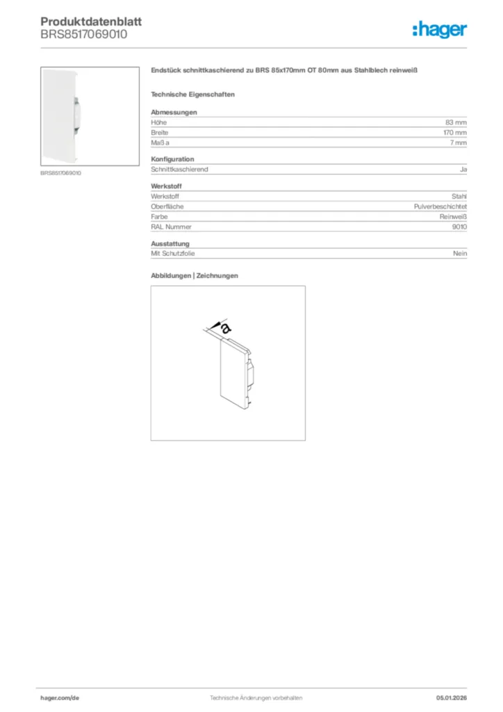 Bild Hager Produktdatenblatt BRS8517069010 | Hager Deutschland