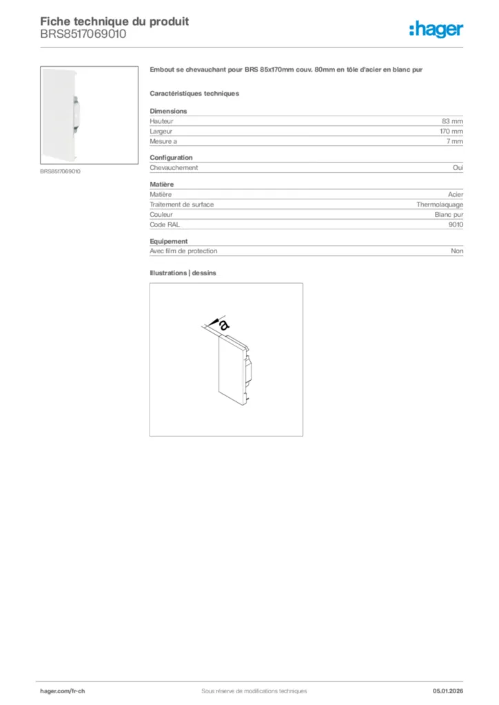 Image Hager Fiche technique du produit BRS8517069010 | Hager Suisse