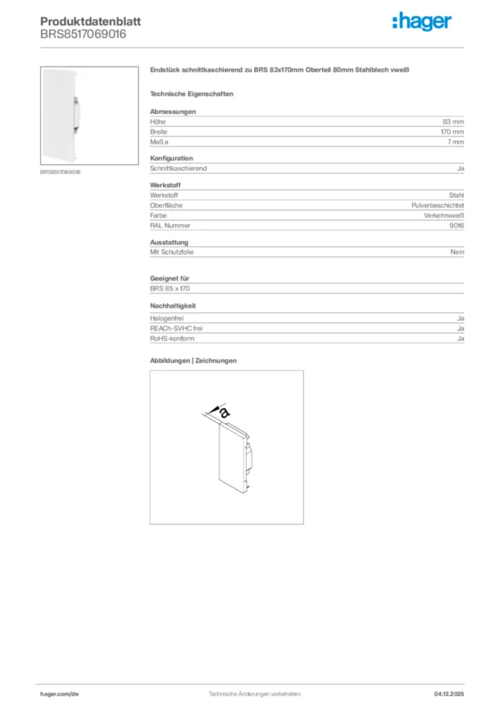 Bild Hager Produktdatenblatt BRS8517069016 | Hager Deutschland