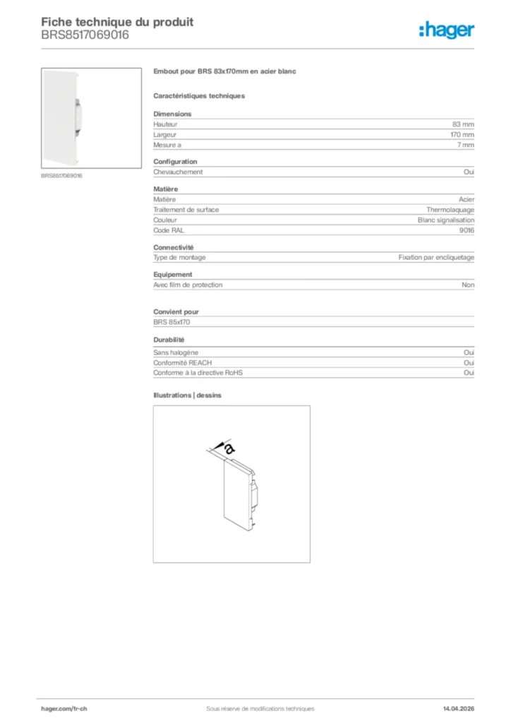 Image Hager Fiche technique du produit BRS8517069016 | Hager Suisse