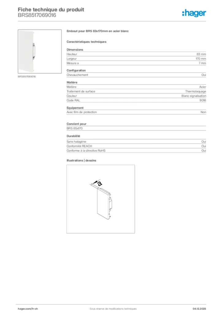 Image Hager Fiche technique du produit BRS8517069016 | Hager Suisse