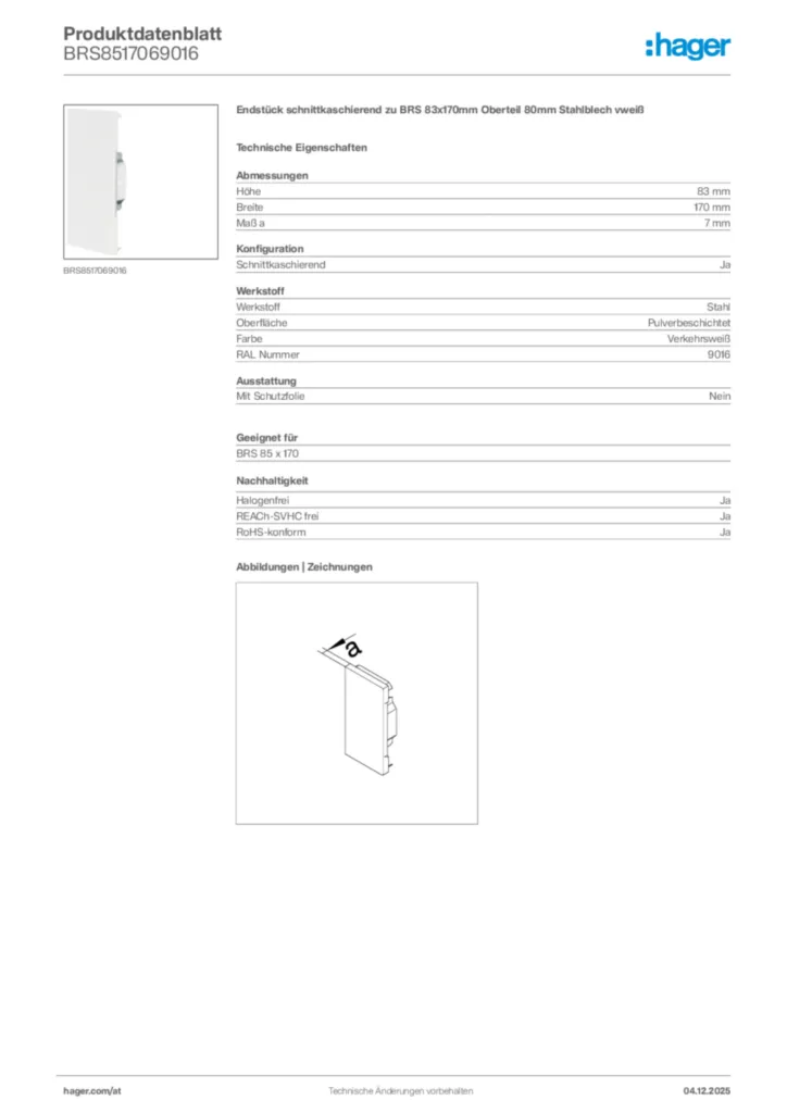 Bild Hager Produktdatenblatt BRS8517069016 | Hager Deutschland