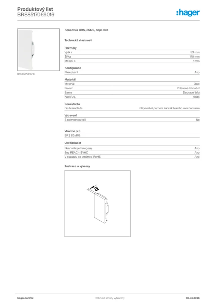 Obrázek Hager Product data sheet BRS8517069016 | Hager