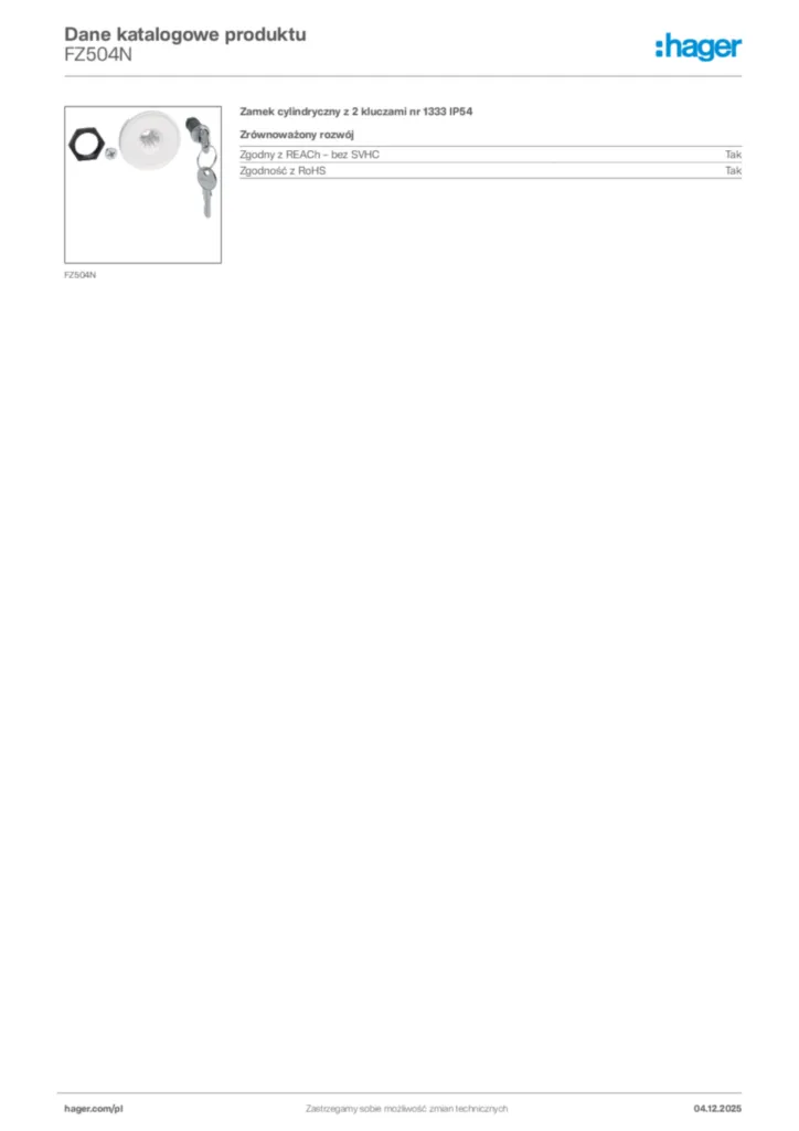 Zdjęcie Hager Dane katalogowe produktu FZ504N | Hager Polska