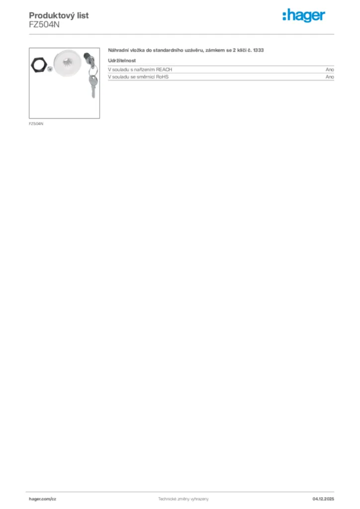 Obrázek Hager Product data sheet FZ504N | Hager