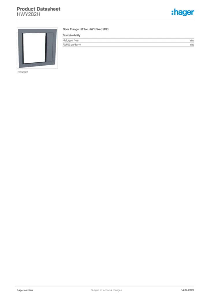 Image Hager Product data sheet HWY282H  | Hager Australia
