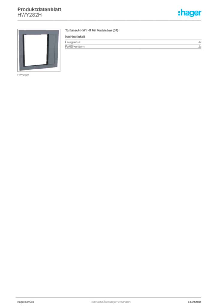 Bild Hager Produktdatenblatt HWY282H | Hager Deutschland